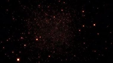 Parlayan turuncu yıldız parçacıklarını hareket ettiren soyut parçacıklar. Kusursuz döngü, siyah arkaplan 3B canlandırılmış dalgalar 