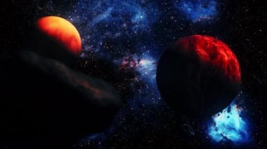 Dış uzayda parlayan Samanyolu Galaksisi 'nin merkezine doğru yapılan soyut uzay araştırmaları. 4K parlayan nebula, bulutlar ve yıldız alanlarında uçmanın döngüsel animasyonu. 