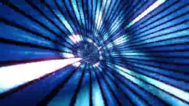 Soyut mavi dijital uçan çizgiler hareket ediyor ve tünelin hiper hızında ışık efekti yanıyor. Fütüristik neon arkaplan, ultra dijital parlayan çizgiler, lazer ışınları, ışık 44K 3D kusursuz döngü hızı
