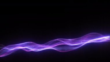 Soyut, pırıl pırıl parlayan parlak neon mavi noktalar, dijital, ışıl ışıl dalga parçacıkları, teknolojik arka plan için siyah zemin üzerinde akıyor. Dijital veri akışının hareketi. Büyük veri arkaplanı kavramı. Siber ya da teknoloji arkaplanı.
