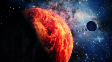 Dış uzayda parlayan Samanyolu Galaksisi 'nin merkezine doğru yapılan soyut uzay araştırmaları. 4K parlayan nebula, bulutlar ve yıldız alanlarında uçmanın döngüsel animasyonu. 