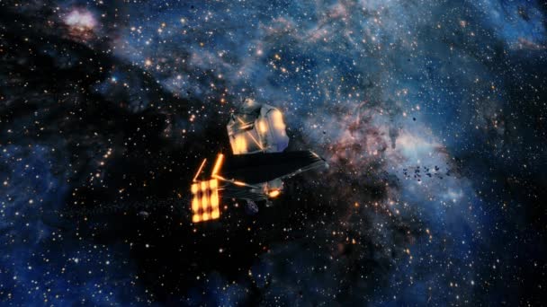Nasa James Webs望遠鏡での銀河探査銀河系の中心部への外側の宇宙 輝く星雲 星のフィールドを飛ぶの4Kループアニメーション — ストック動画