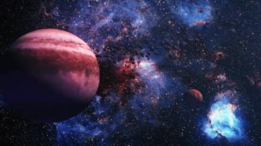 Dış uzayda parlayan Samanyolu Galaksisi 'nin merkezine doğru yapılan soyut uzay araştırmaları. 4K parlayan nebula, bulutlar ve yıldız alanlarında uçmanın döngüsel animasyonu. 