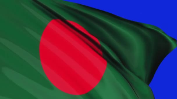Loop Bangladesh Flagga Viftar Vind Konsistens Blå Skärm Bakgrund Bangladesh — Stockvideo