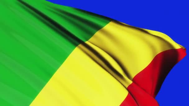 Loop Republiken Kongo Flaggan Viftar Vind Konsistens Blå Skärm Bakgrund — Stockvideo