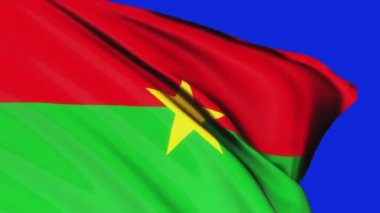 Burkina Faso bayrağı mavi ekran arka planında rüzgar dokusunda dalgalanıyor. Burkina Faso 'nun rüzgarda sallanan bayrak videosu