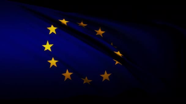 Петля Прапора Європи Махає Вітром Темному Тлі Відео Прапор Європи — стокове відео
