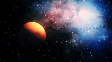 Dış uzayda parlayan Samanyolu Galaksisi 'nin merkezine doğru yapılan soyut uzay araştırmaları. 4K parlayan nebula, bulutlar ve yıldız alanlarında uçmanın döngüsel animasyonu. 