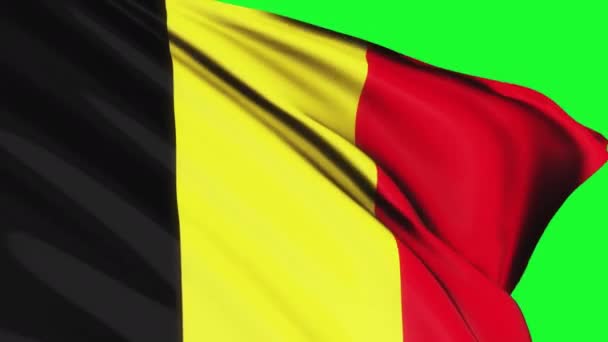 Loop Belgien Flagga Viftande Vind Konsistens Grön Skärm Bakgrund Belgien — Stockvideo