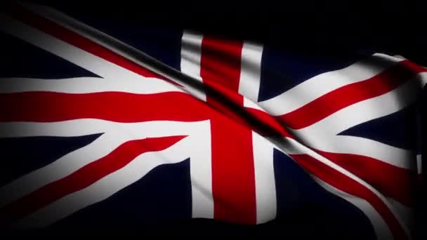 英国のフラグは 暗い背景に風のテクスチャで手を振っのループ 風に揺れるイギリスの旗のビデオ — ストック動画