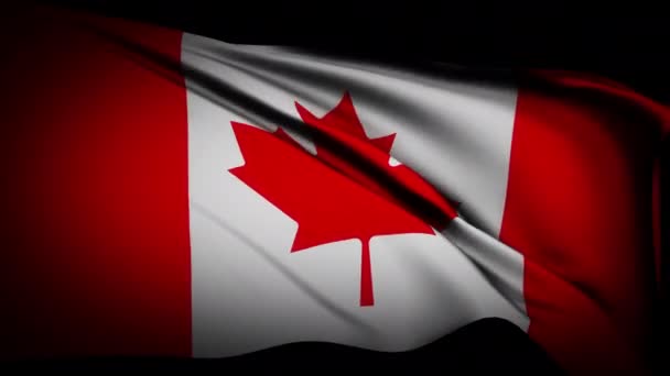Loop Canada Flagga Viftar Vind Struktur Den Mörka Bakgrunden Kanada — Stockvideo