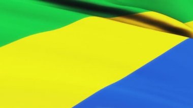 Gabon bayrağının siyah arka planda rüzgar dokusunda dalgalanması. Gabon bayrağı rüzgarda dalgalanıyor