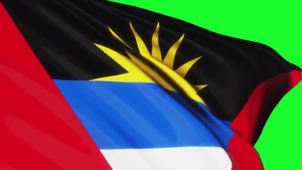 Loop Antigua Och Barbuda Flagga Viftar Vind Konsistens Grön Skärm — Stockvideo