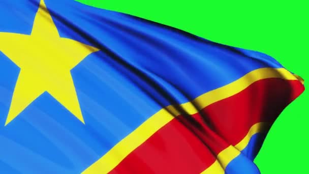 Kongo Bayrağının Yeşil Ekran Arka Planında Rüzgar Dokusunda Dalgalanması Kongo — Stok video