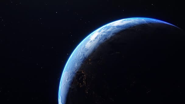 Vista Espacial Tierra Realista Con Partículas Estrellas Brillantes Animación Galaxias — Vídeo de stock