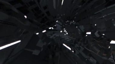 Soyut karanlık Hitech teknolojisi mekanik enerji girdabı tünel dikişsiz döngüsü. Siyah ve beyaz daire parlayan ışık enerji tüneli. 4K 3D Hipnotik hipnoz teknolojisiyle parlayan bilim kurgu animasyonu 