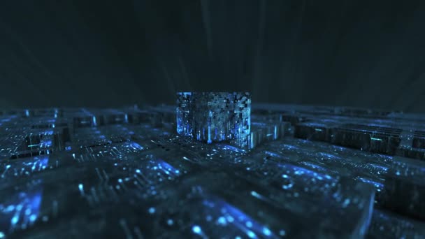 Абстрактна Візуалізація Багатьох Геометричних Синіх Гранжевих Цифрових Кубічних Циклів Здатних — стокове відео