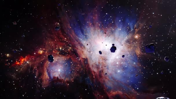 Escena Roca Espacial Exploración Vuelo Espacial Galaxy Nebulosa Orión Animación — Vídeos de Stock