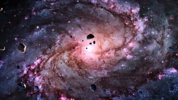 Galaktyka Lotu Kosmicznego Eksploracji Skał Kosmicznych Central Region Spiral Galaxy — Wideo stockowe