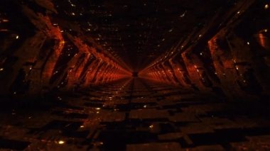 Soyut 3D grunge turuncu kırmızı Hi teknoloji tünel animasyonu. 4K 3D Parlak ışık Hitech teknolojili Bilimkurgu Animasyonu 