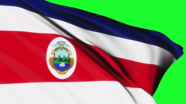 Loop of Costa Rica flag waving on green screen texture background . Costarica flag video waving in wind