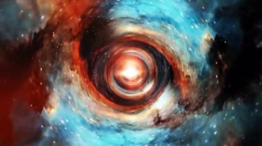 Gökada uzay büküm girdabının ortasındaki parlak ışık ile soyut bir hiperuzay tüneli. Solucan deliğinde 4K 3D bilim-kurgu uzay yolculuğu. Siber ışınlanma hızında soyut sıçrama.