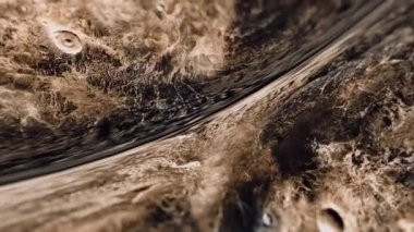 Dış uzayda katı bir yüzeye sahip yabancı gezegen dokusu hareketleriyle soyut bir arka plan araştırması yap. 4K3D Galaksi Uçuşu uzaylı kızıl gezegeninin yanından geçiyor, bilim teknolojisi.