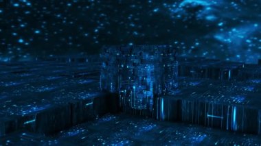 Abstract 3D visualization of many geometric dark blue grunge digital Hi technology cubic moving loop able motion design. 4K Computer animation technology background on dark tile background 