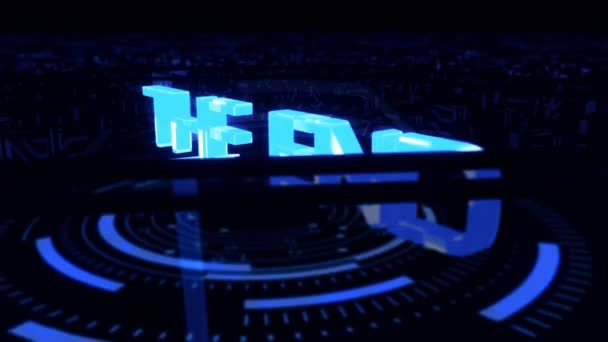 End Word Cinematic Hitech Render Seamless Loop End Neon Blue — Stok video