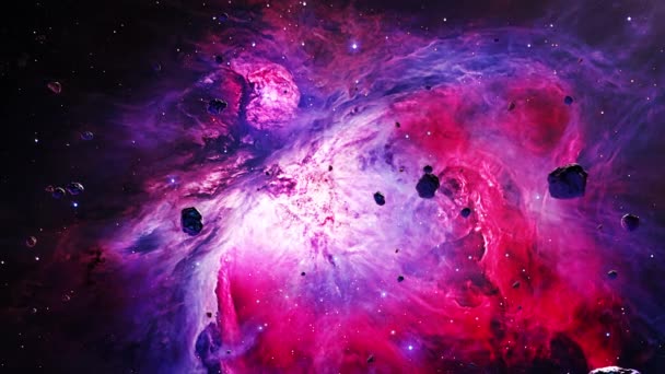 Galaxy Space Flight Exploration Space Rock Scence Orion Nebula Looping — Stockvideo