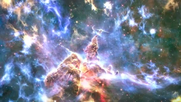 Carina Nebula Viagem Espacial Exploração Espaço Profundo Flight Pilar Gás — Vídeo de Stock