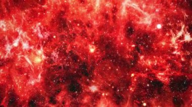 Abstract loop space flight fly to mysterious glow red nebula cloud in space with glow star. Space exploration to glow nebula galaxy. 4K 3D illustration seamless loop Sci-Fi deep space exploration background. 