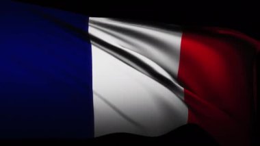 Loop of France flag waving in the dark background . France flag video waving in wind