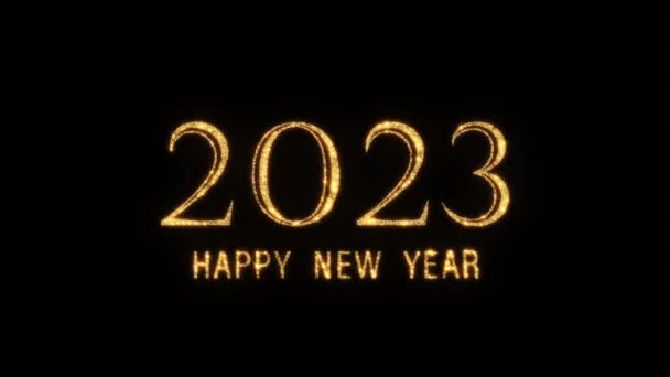 Καλή Χρονιά 2023 Χρυσή Λάμψη Τρεμοπαίζει Κείμενο Animation Μαύρο Φόντο — Αρχείο Βίντεο