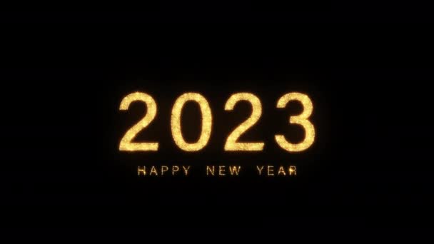 2023 Καλή Χρονιά Χρυσή Λάμψη Τρεμοπαίζει Κείμενο Animation Μαύρο Φόντο — Αρχείο Βίντεο