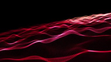 Abstract seamless loop of mesh glowing  red dot wave  digital abstract luxurious sparkling wave particles flow background,Motion of digital data flow.big data background concept. Cyber or technology background