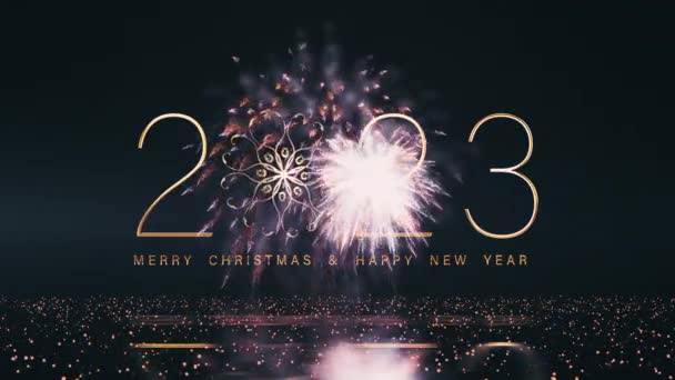 2023 Merry Christmas Happy New Year Golden Light Effect Text — Stock video