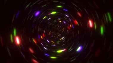 Abstract 3D multicolored flickering glow particles tunnel concept for music, vj, business technology advertising background.