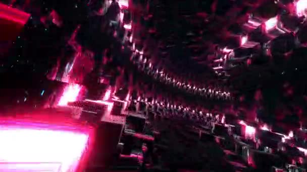 Абстрактна Петля Світиться Червоними Цифровими Літаючими Лініями Руху Освітленим Світловим — стокове відео