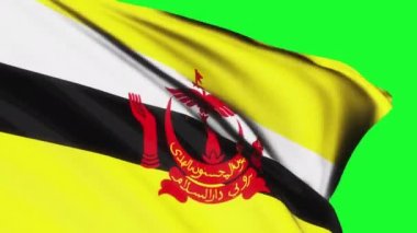 Loop of Brunei flag waving in wind on green screen texture background. Brunei flag video waving in wind