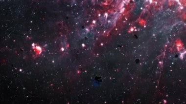 Galaxy Space flight exploration space rock scence  through outer space at southern Centaurus. 4K looping animation of flying through glowing nebulae, clouds and stars field.
