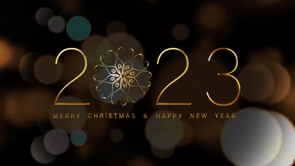 2023 Merry Christmas Happy New Year Golden Text Light Glowing — Stock video