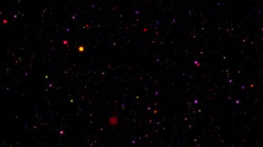 Loop rotation glow flicker multicolored bubble particles fire falling down on black background. 4K 3D animation of fiery glowing flying bubble particles. 