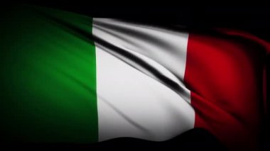 Loop of Italy flag waving in wind on dark screen texture background. Italy flag video waving in wind