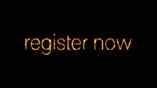 Abstract Loop Golden Text Star Glow Flickering Register Now Text — Vídeo de stock