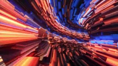 Abstract loop glow red blue digital flying lines motion and illuminated light effect hyperspace warp in tunnel. 3D Futuristic background, ultra digital glowing lines, laser rays, speed of light.4K 3D