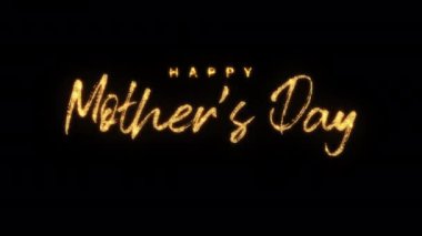 Abstract loop of golden text star glow flickering Happy Mothers Day text on black backgroundHappy Mothers Day text with looping flickering gold glowing light texture.