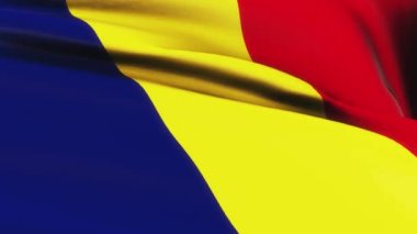 Loop of Romania flag waving  in wind texture background. Romania flag video waving in wind