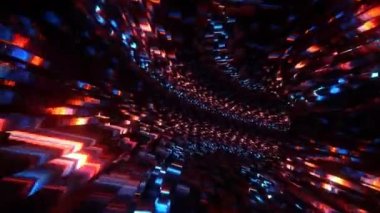 Abstract loop glow red blue digital flying lines motion and illuminated light effect hyperspace warp in tunnel. 3D Futuristic background, ultra digital glowing lines, laser rays, speed of light.4K 3D