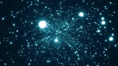 Beautiful loop floating moving glowing flicker stars particles motion on blue abstract Background. white stars particle on blue background motion titles cinematic background loop. 